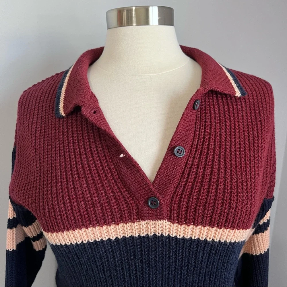 Urban Outfitters S-P Color Block Striped Henley Button Sweater - Picture 9 of 16